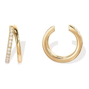 14K Gold Plated CZ Sparkling Round Huggie Ear Cuff Clip On Earrings